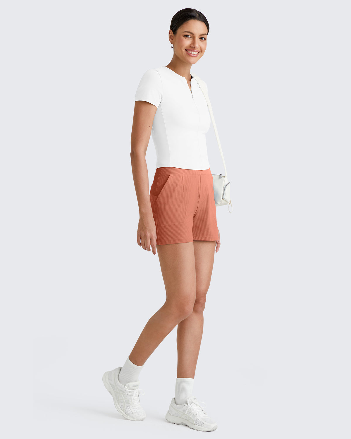 G4Free - Ribbed High-Rise Dressy Casual Shorts -GF25E304AA-S