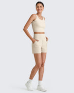 G4Free - Ribbed High-Rise Dressy Casual Shorts -GF25E304AA-S