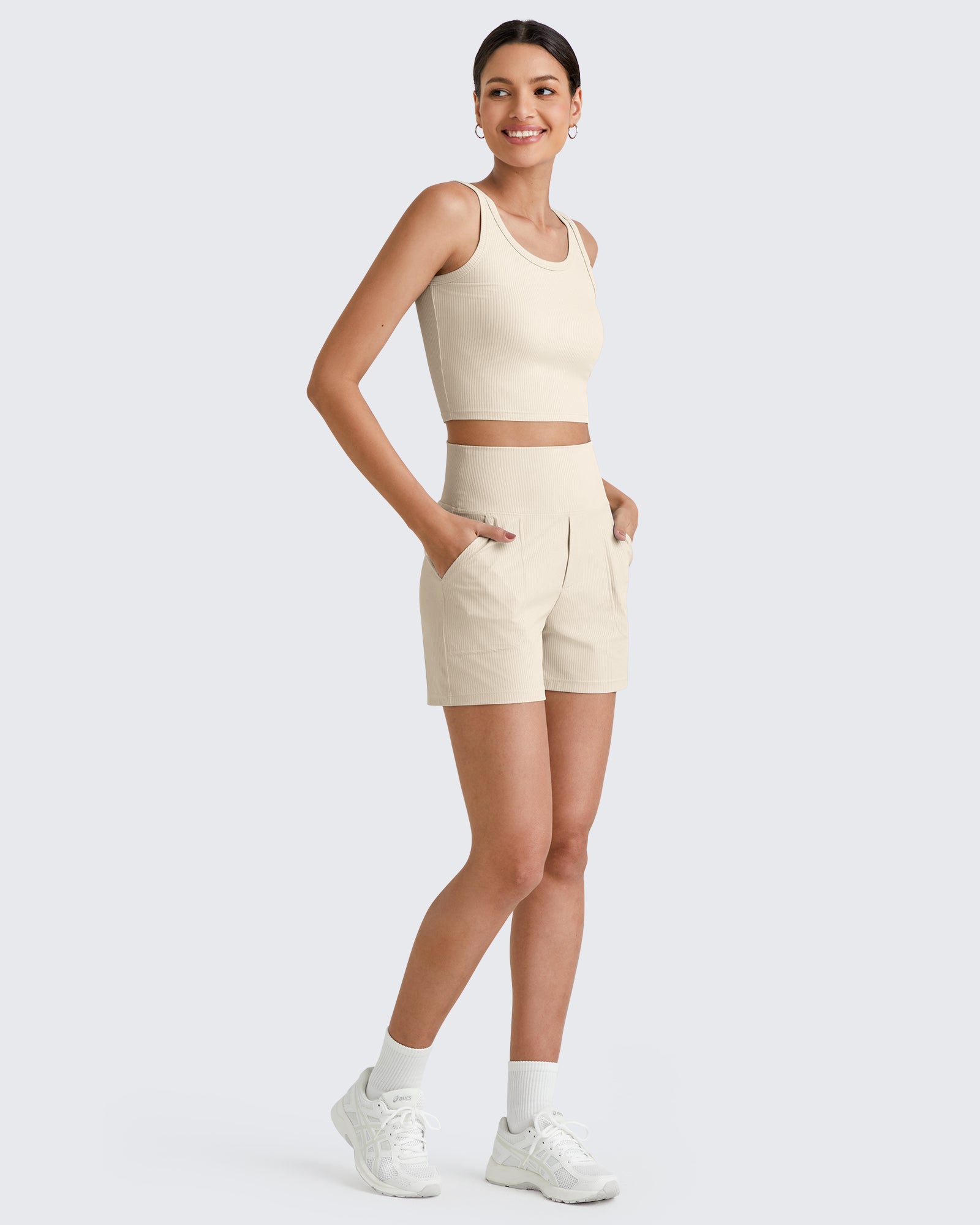 G4Free - Ribbed High-Rise Dressy Casual Shorts -GF25E304AA-S