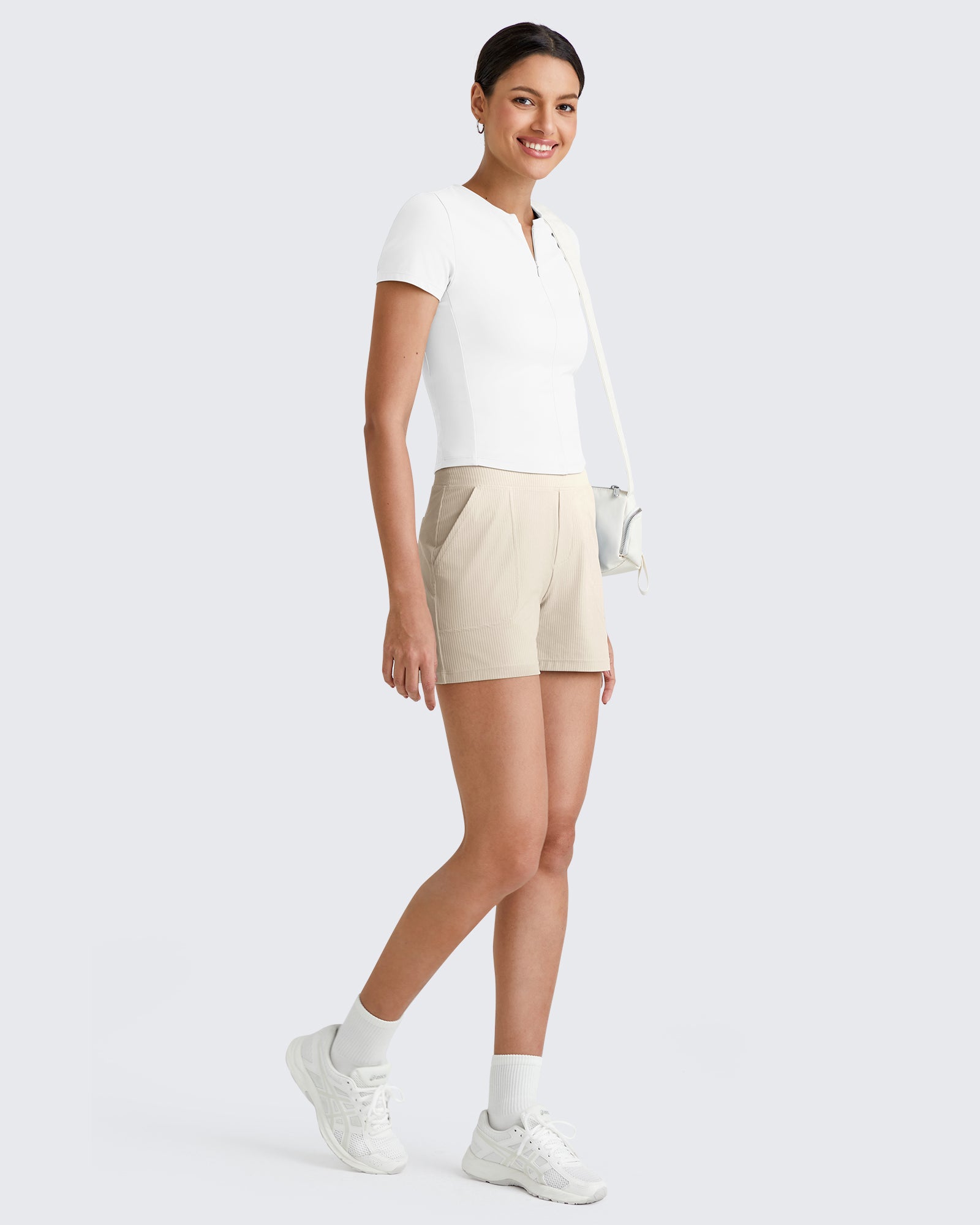 G4Free - Ribbed High-Rise Dressy Casual Shorts -GF25E304AA-S