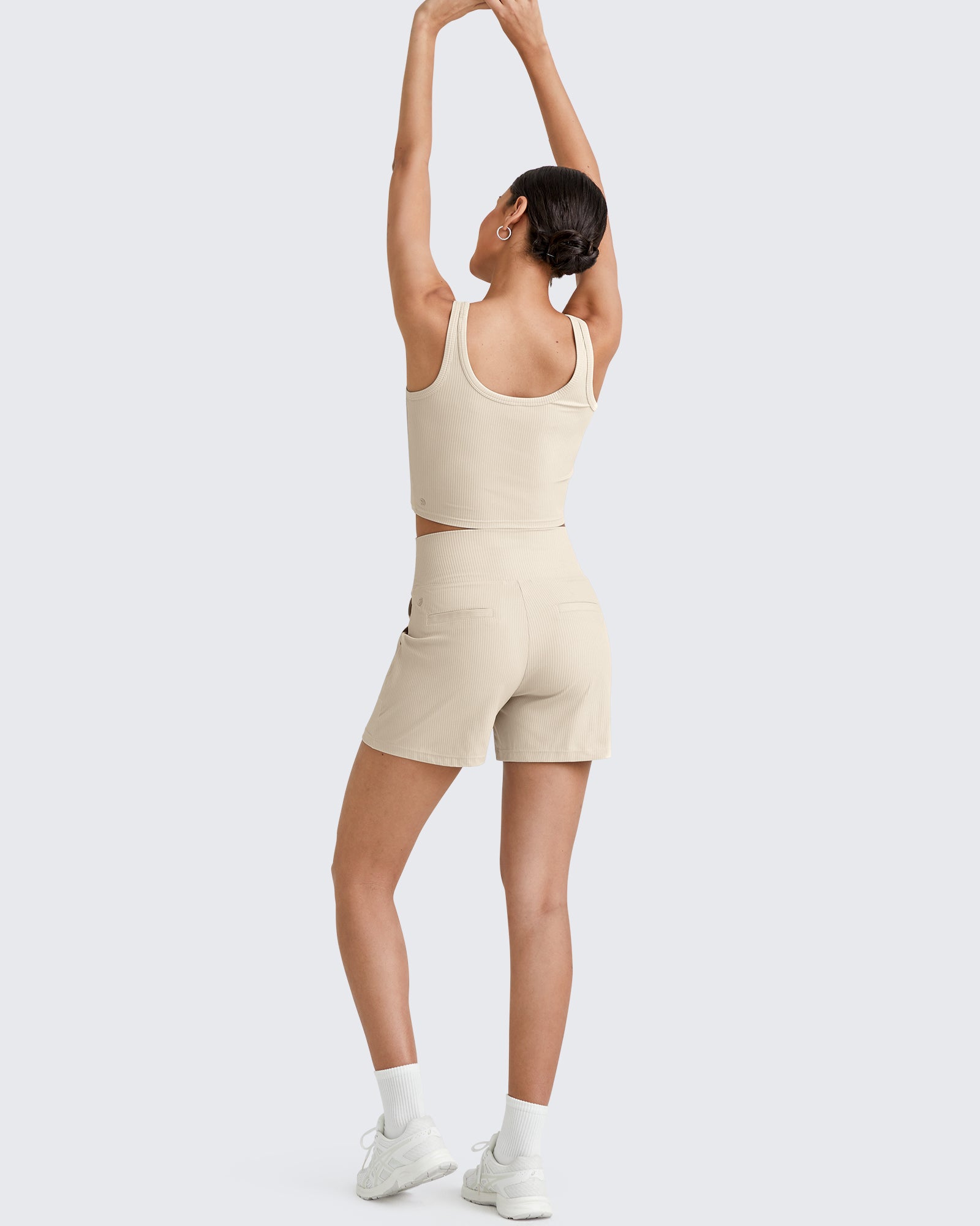 G4Free - Ribbed High-Rise Dressy Casual Shorts -GF25E304AA-S