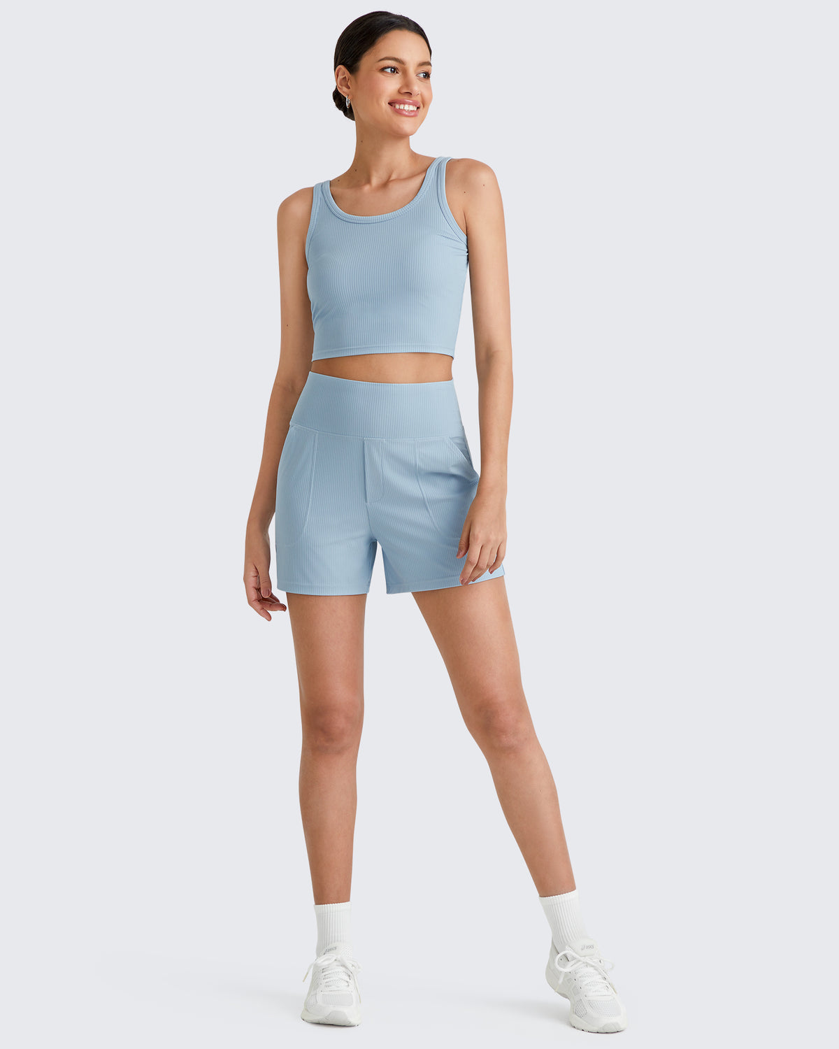 G4Free - Ribbed High-Rise Dressy Casual Shorts -GF25E304EA-S