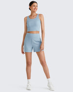 G4Free - Ribbed High-Rise Dressy Casual Shorts -GF25E304EA-S