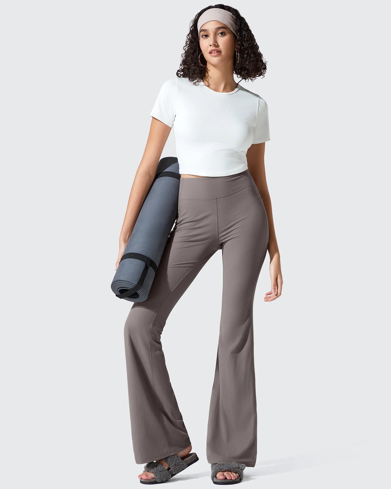 G4Free - Ribbed High Waisted Pockets Bootcut Leggings -GF25A568AA-S