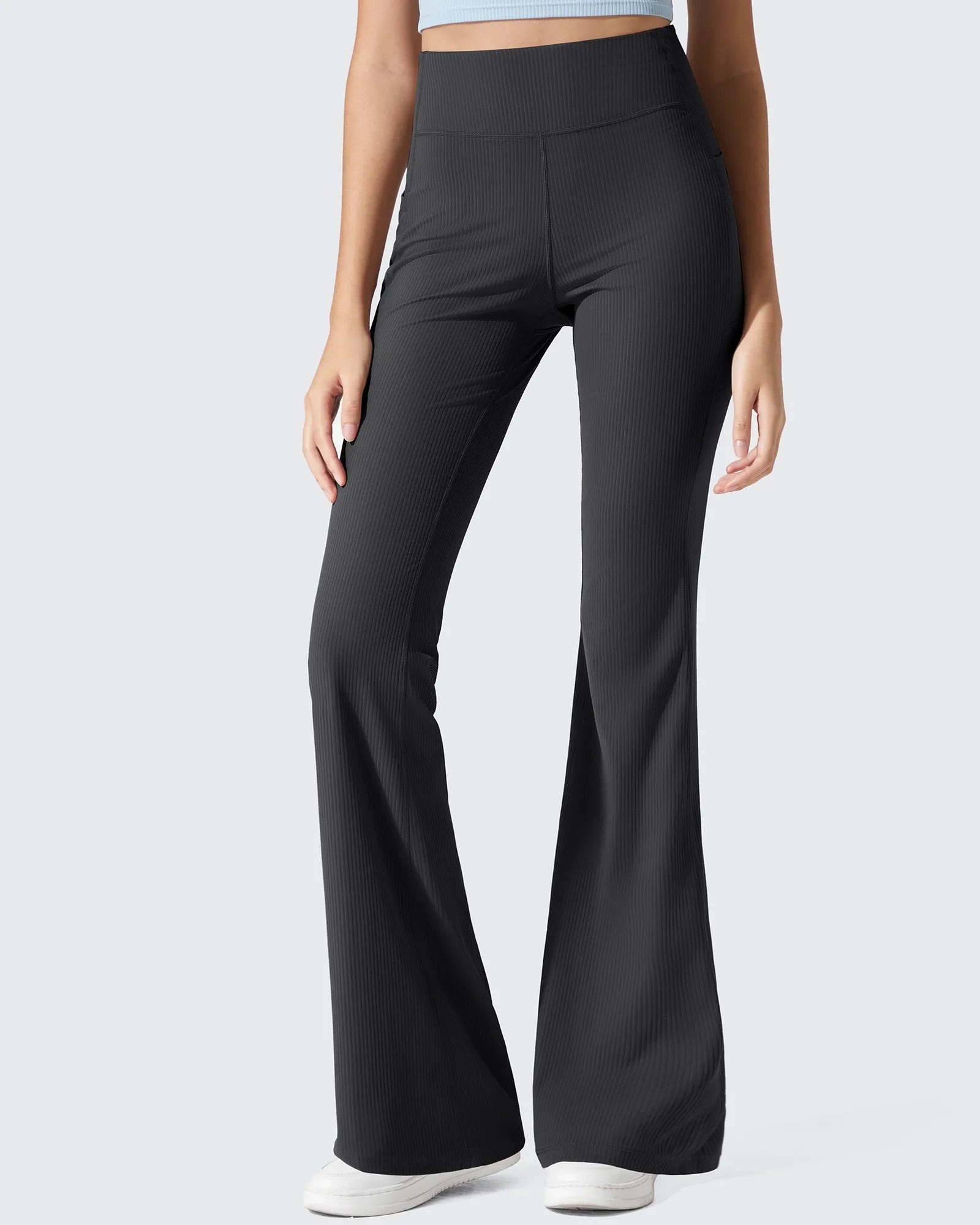 G4Free - Ribbed High Waisted Pockets Bootcut Leggings -GF25A568AA-S