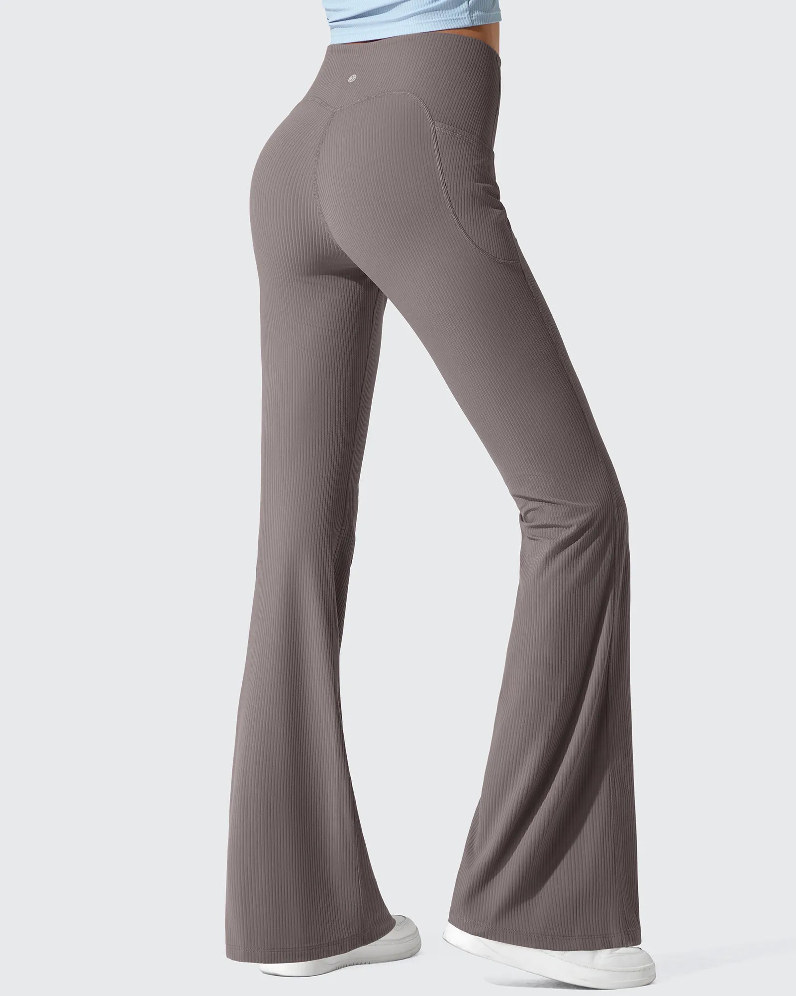 G4Free - Ribbed High Waisted Pockets Bootcut Leggings -GF25A568AA-S