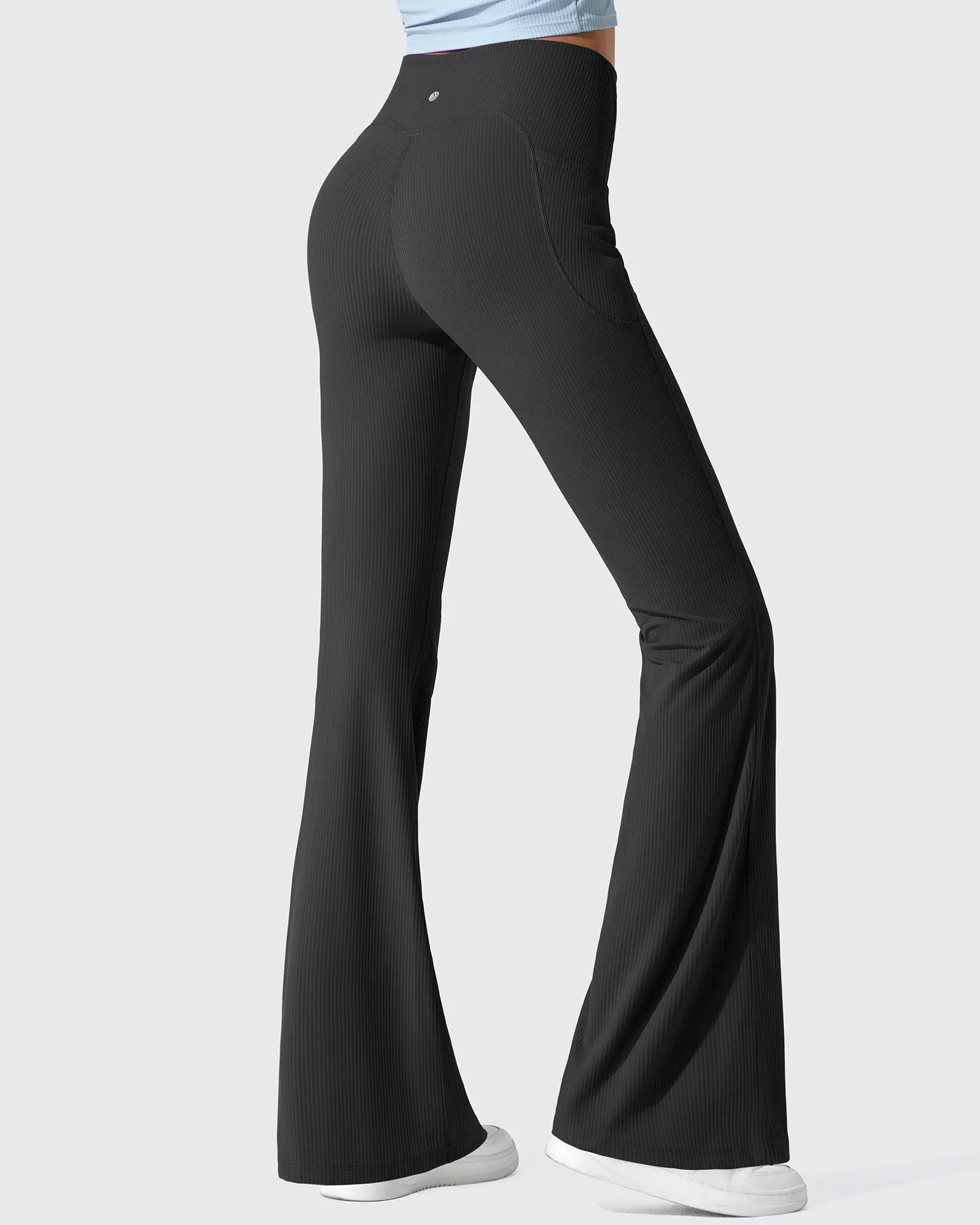 G4Free - Ribbed High Waisted Pockets Bootcut Leggings -GF25A568AA-S