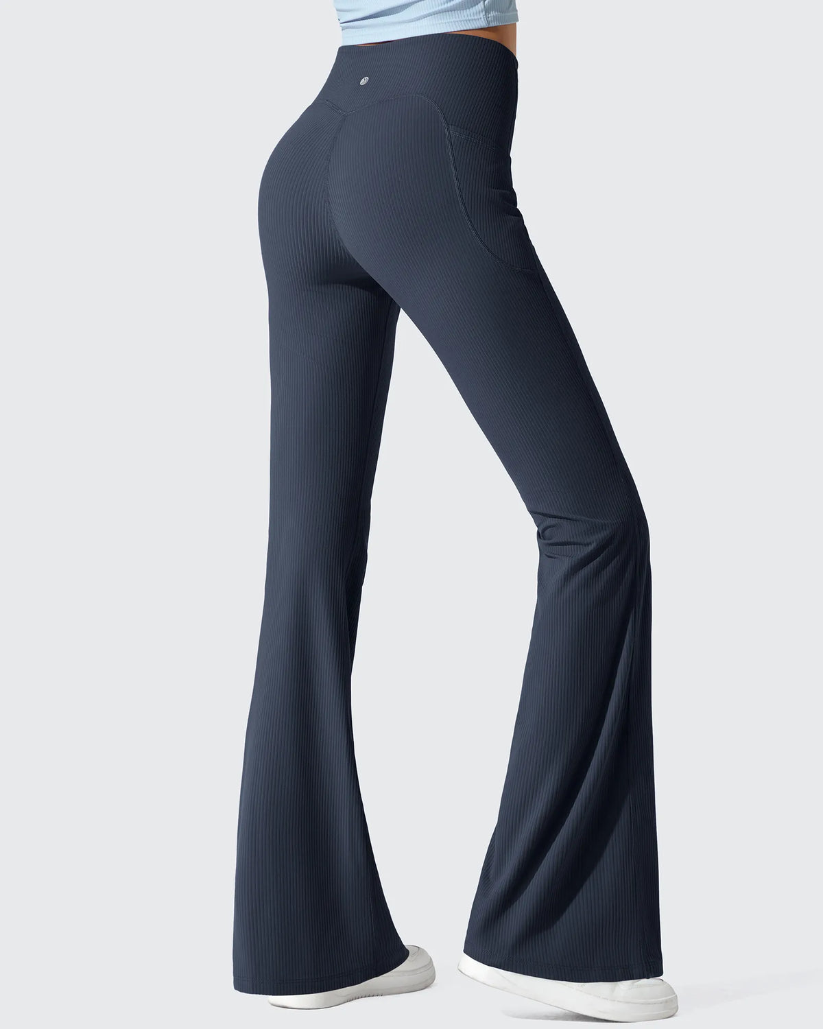 G4Free - Ribbed High Waisted Pockets Bootcut Leggings -GF25A568AA-S