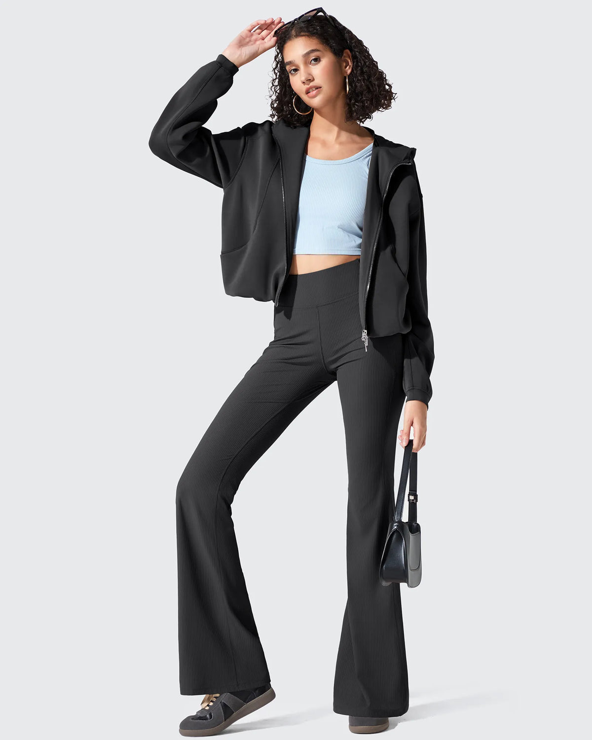 G4Free - Ribbed High Waisted Pockets Bootcut Leggings -GF25A568AA-S
