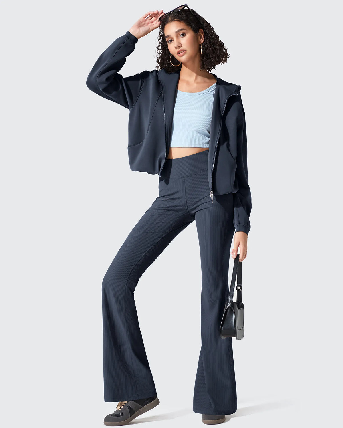 G4Free - Ribbed High Waisted Pockets Bootcut Leggings -GF25A568AA-S