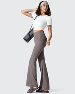 G4Free - Ribbed High Waisted Pockets Bootcut Leggings -GF25A568AA-S