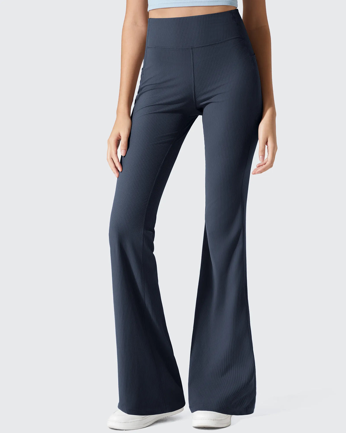 G4Free - Ribbed High Waisted Pockets Bootcut Leggings -GF25A568AA-S