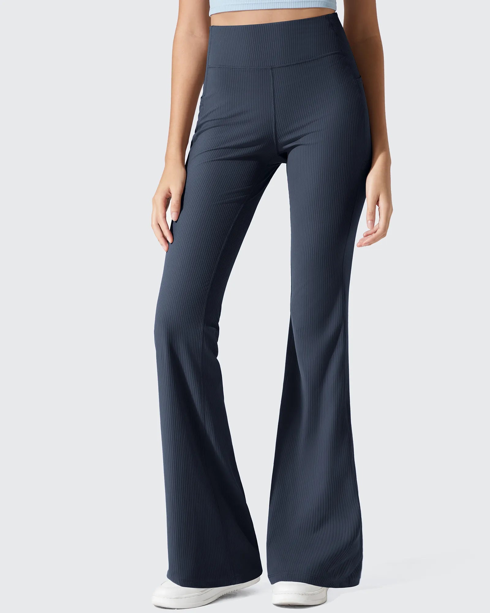 G4Free - Ribbed High Waisted Pockets Bootcut Leggings -GF25A568AA-S