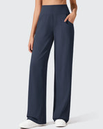 G4Free - Ribbed Knit High Waist Wide Leg Yoga Pants -GF25J650AA-S