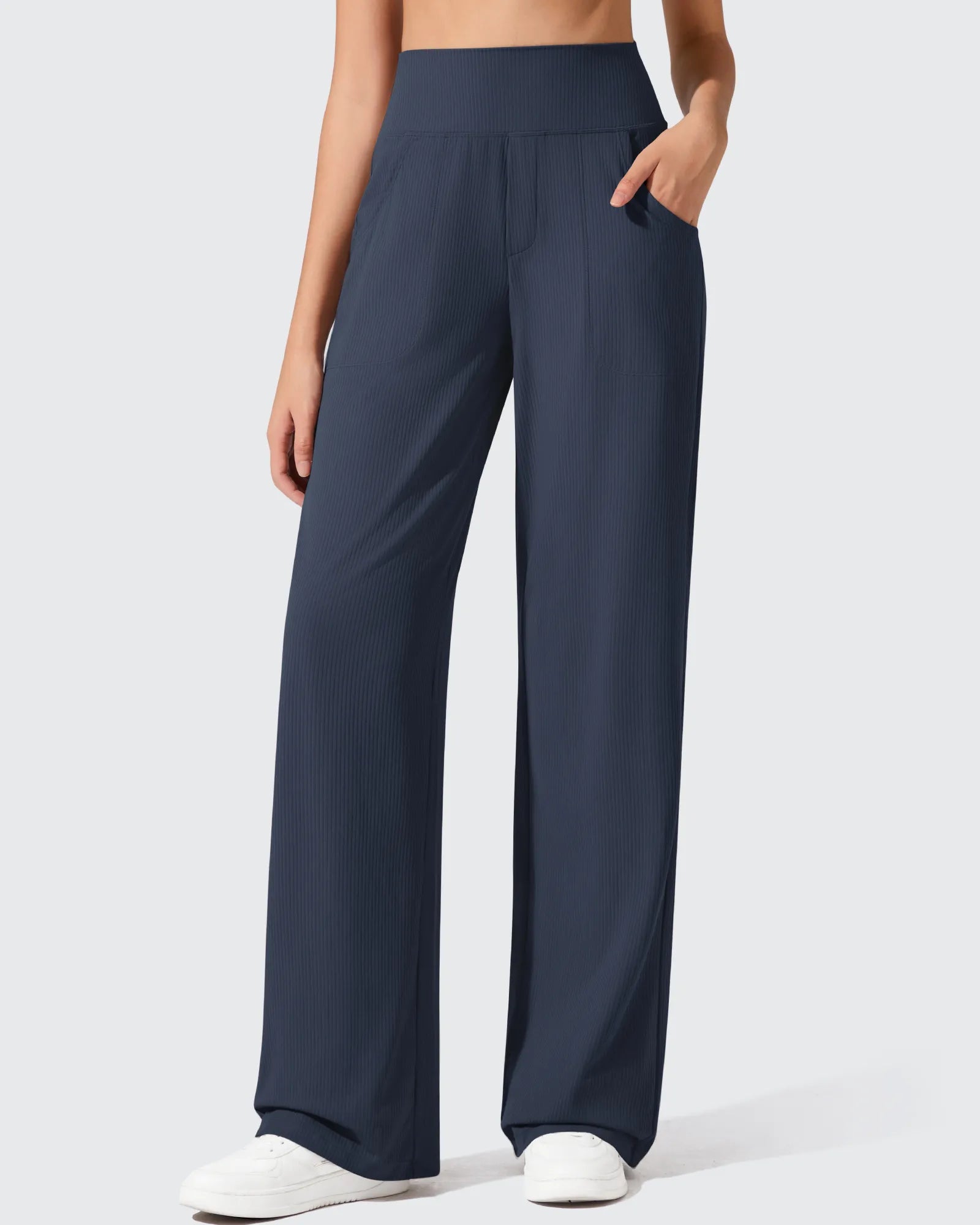 G4Free - Ribbed Knit High Waist Wide Leg Yoga Pants -GF25J650AA-S