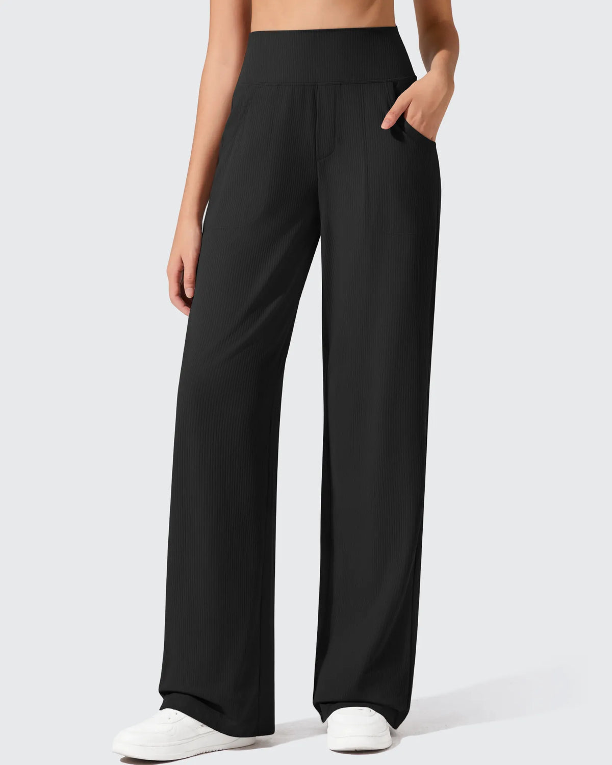 G4Free - Ribbed Knit High Waist Wide Leg Yoga Pants -GF25J650AA-S