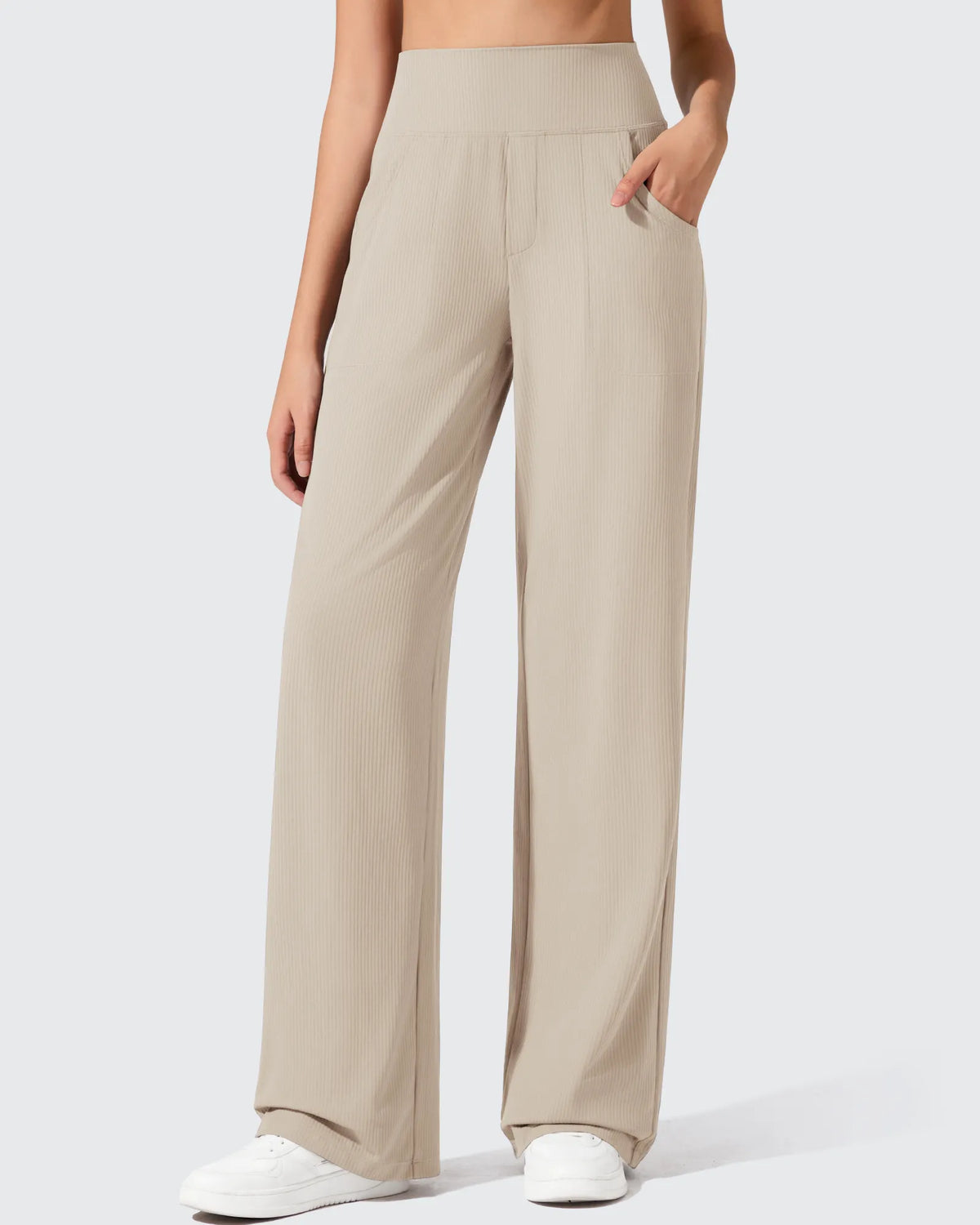 G4Free - Ribbed Knit High Waist Wide Leg Yoga Pants -GF25J650AA-S