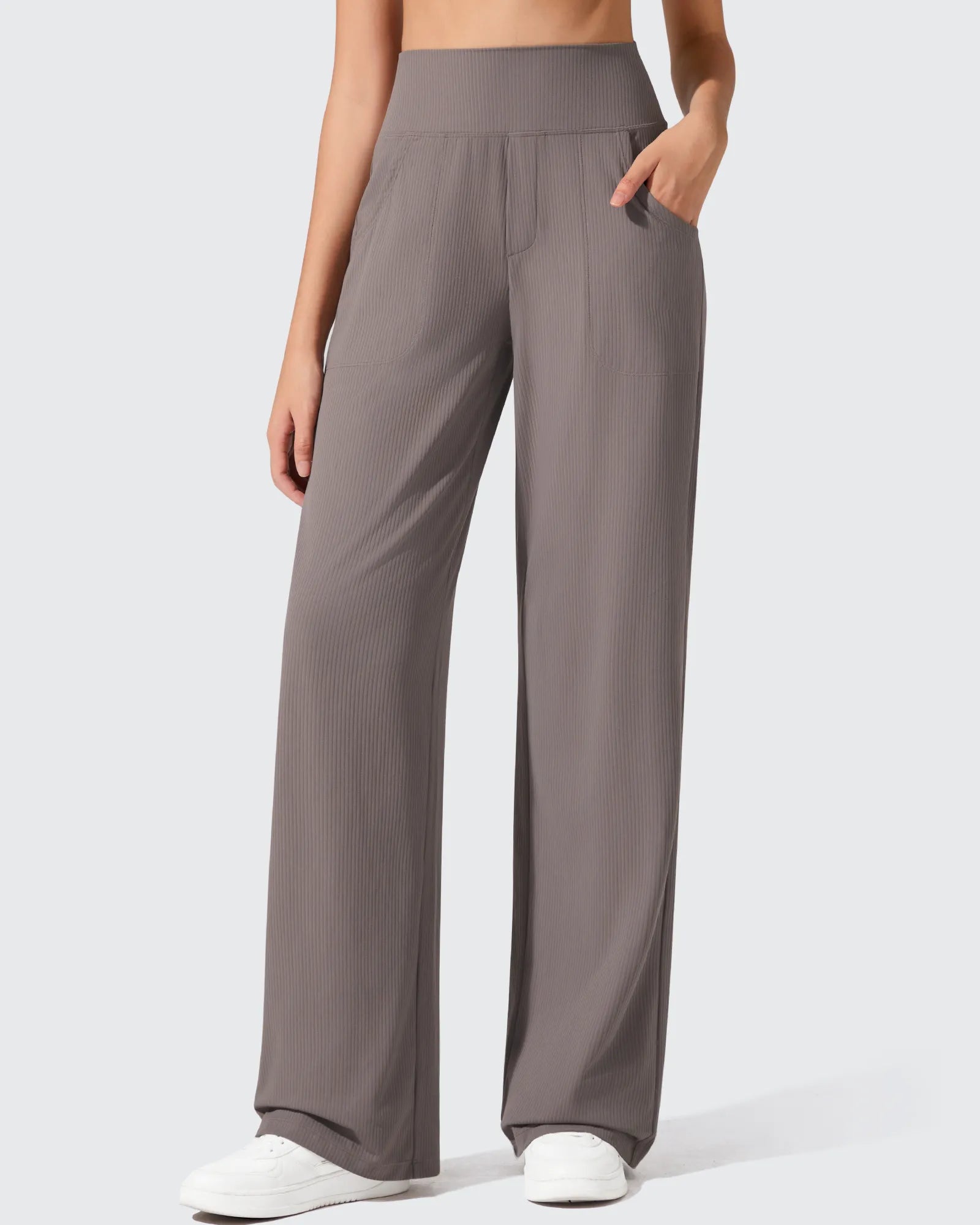 G4Free - Ribbed Knit High Waist Wide Leg Yoga Pants -GF25J650AA-S