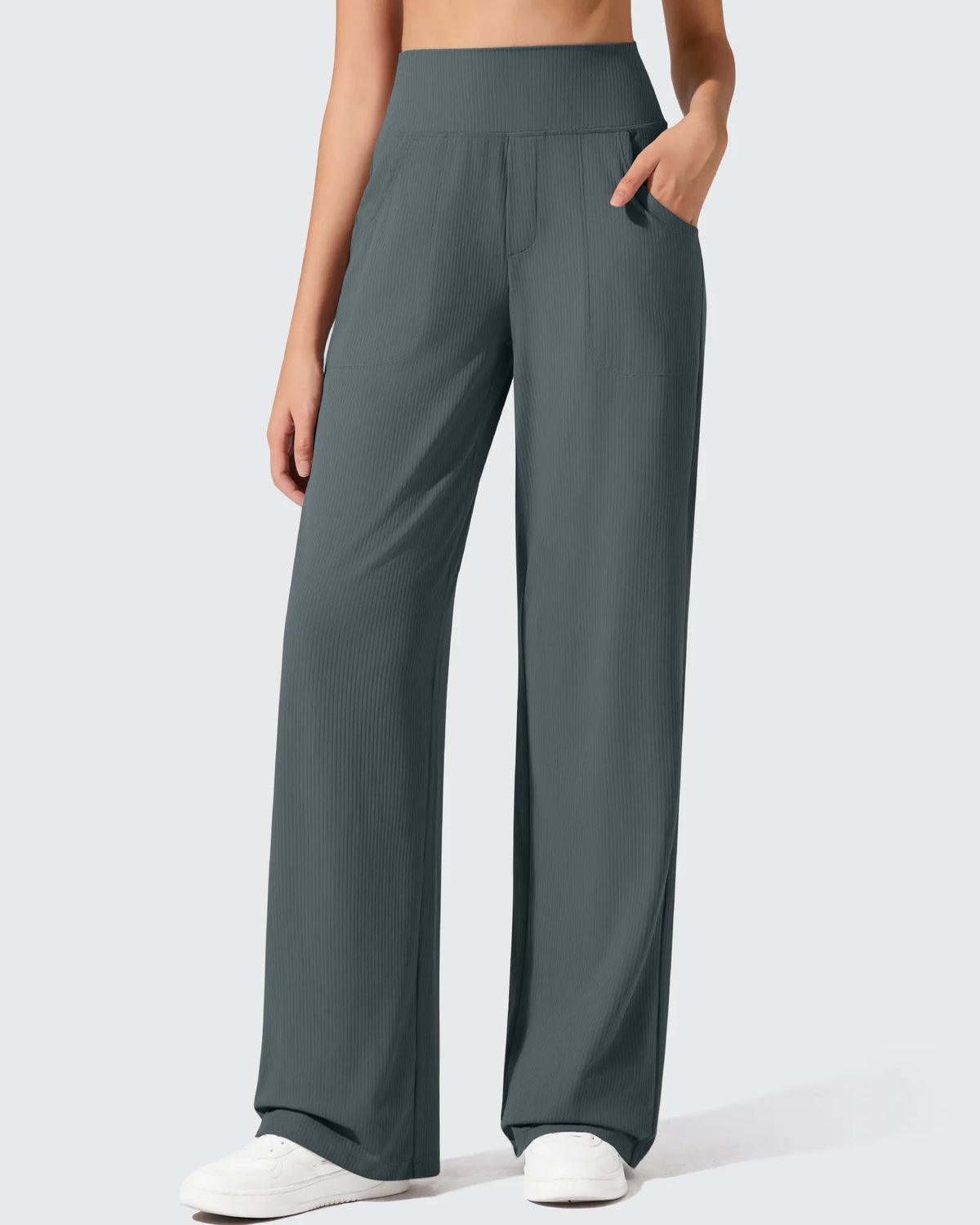 G4Free - Ribbed Knit High Waist Wide Leg Yoga Pants -GF25J650AA-S