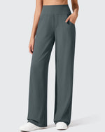 G4Free - Ribbed Knit High Waist Wide Leg Yoga Pants -GF25J650AA-S