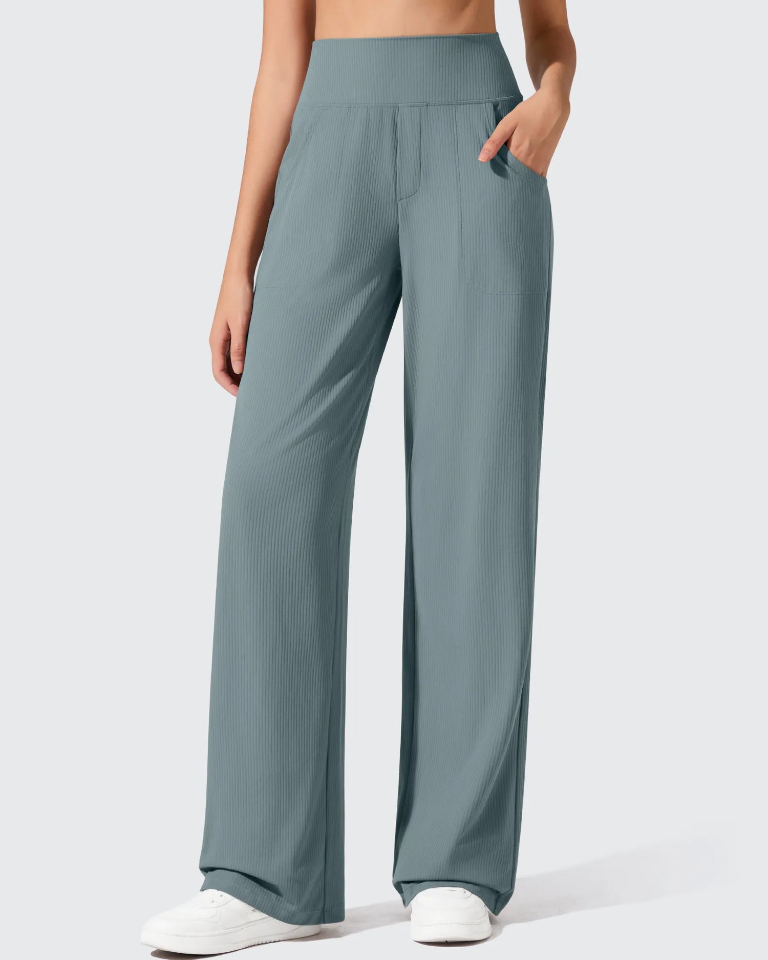 G4Free - Ribbed Knit High Waist Wide Leg Yoga Pants -GF25J650AA-S