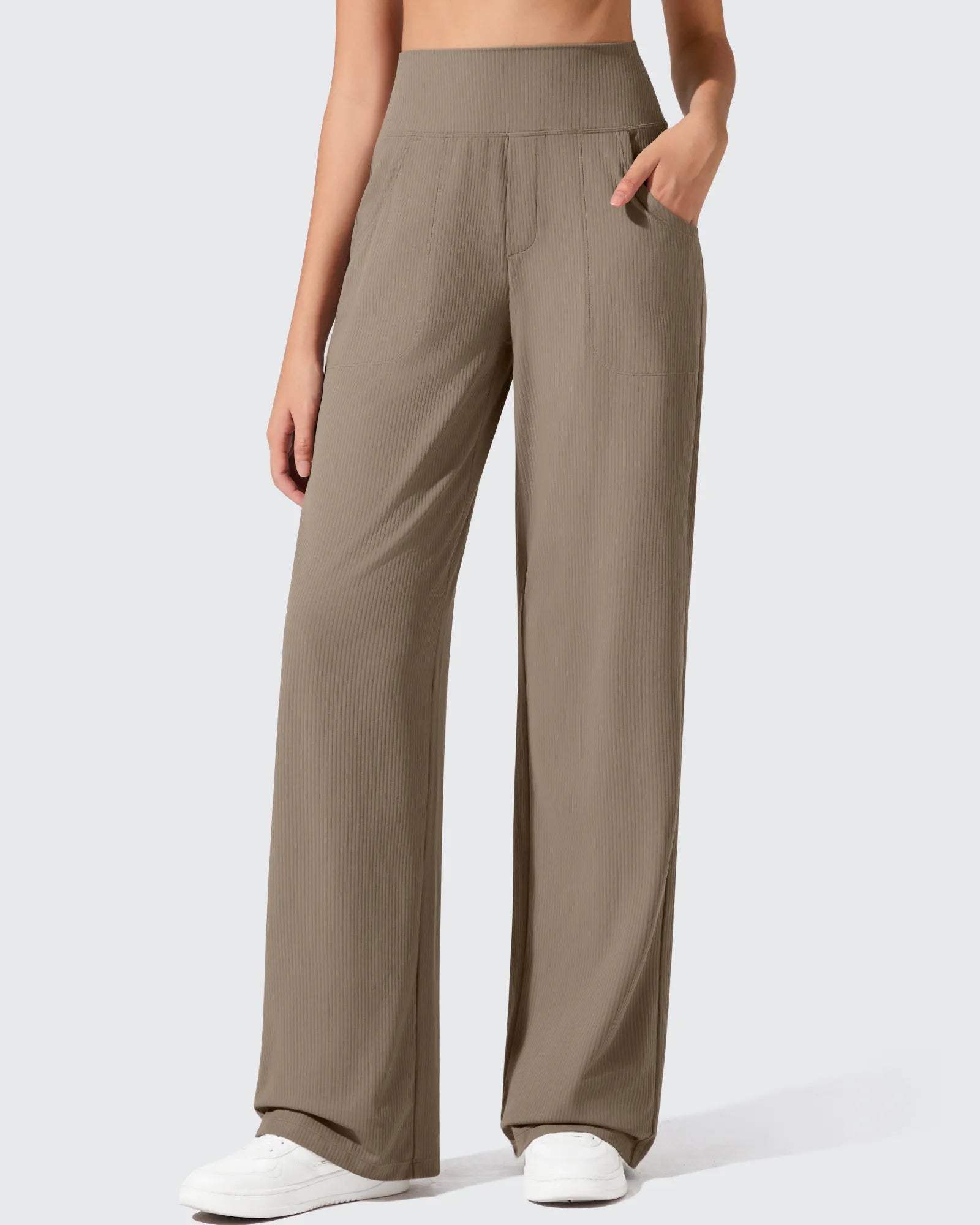 G4Free - Ribbed Knit High Waist Wide Leg Yoga Pants -GF25J650AA-S