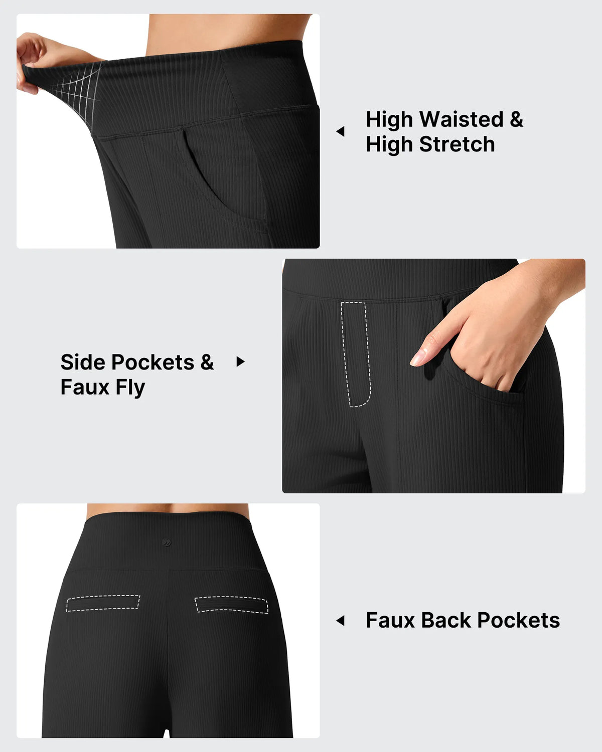 G4Free - Ribbed Knit High Waist Wide Leg Yoga Pants -GF25J650AA-S