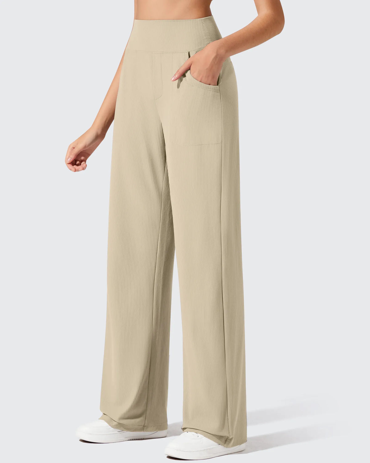 G4Free - Ribbed Knit High Waist Wide Leg Yoga Pants -GF25J650AA-S