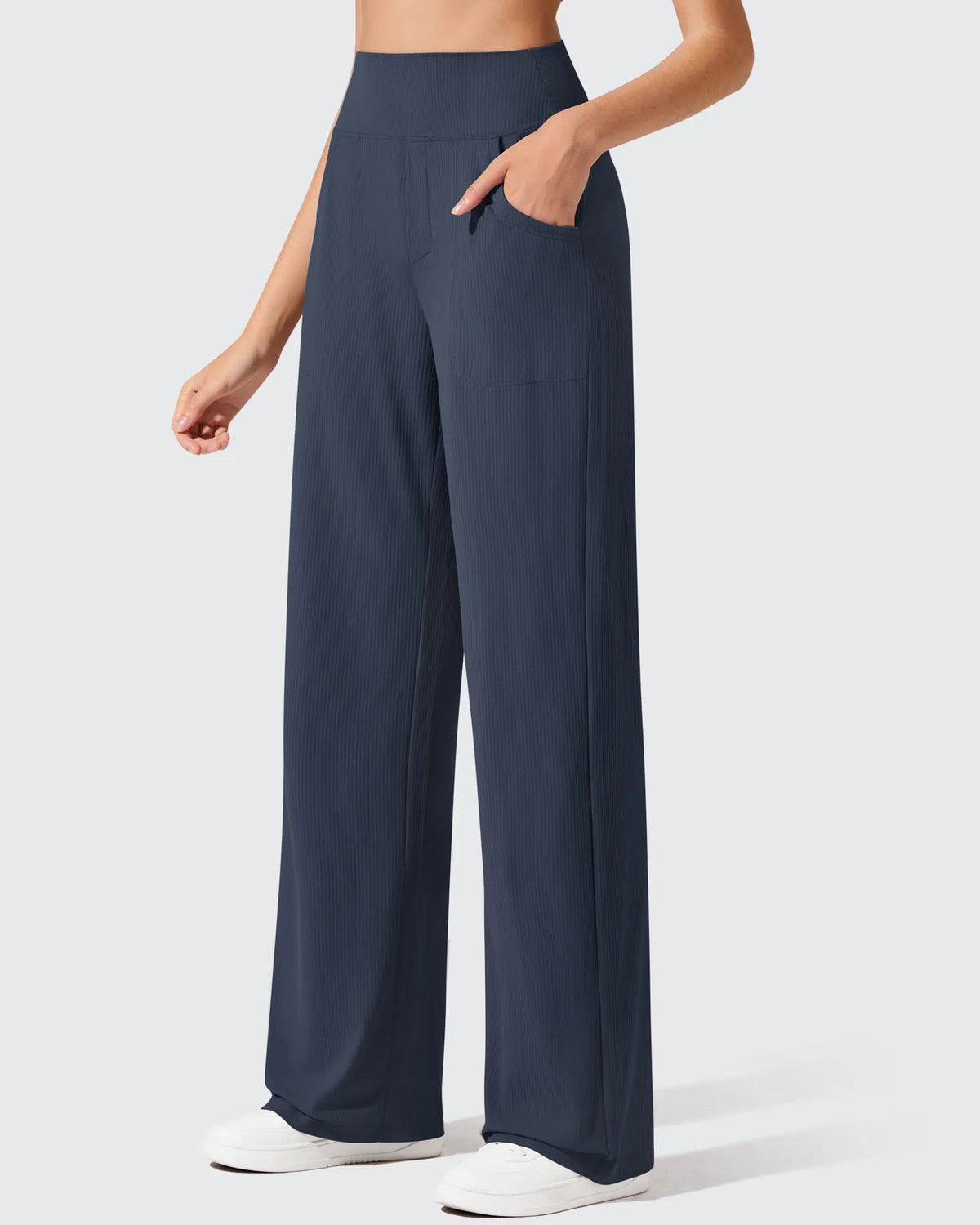 G4Free - Ribbed Knit High Waist Wide Leg Yoga Pants -GF25J650AA-S