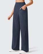 G4Free - Ribbed Knit High Waist Wide Leg Yoga Pants -GF25J650AA-S