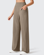 G4Free - Ribbed Knit High Waist Wide Leg Yoga Pants -GF25J650AA-S