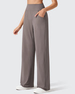 G4Free - Ribbed Knit High Waist Wide Leg Yoga Pants -GF25J650AA-S