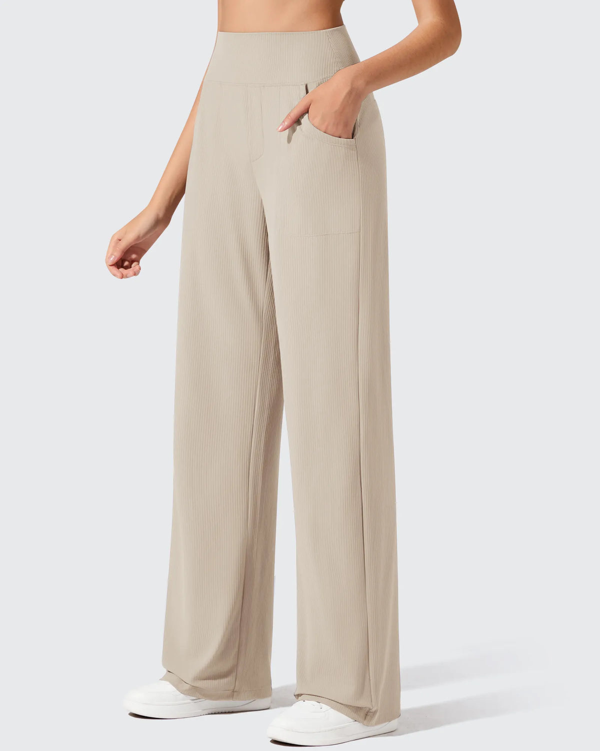 G4Free - Ribbed Knit High Waist Wide Leg Yoga Pants -GF25J650AA-S