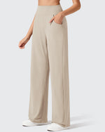 G4Free - Ribbed Knit High Waist Wide Leg Yoga Pants -GF25J650AA-S