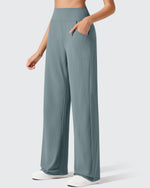 G4Free - Ribbed Knit High Waist Wide Leg Yoga Pants -GF25J650AA-S