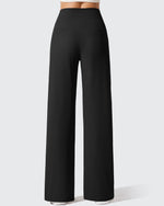 G4Free - Ribbed Knit High Waist Wide Leg Yoga Pants -GF25J650AA-S