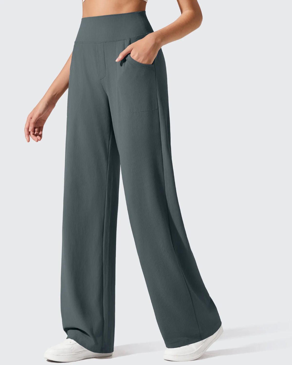 G4Free - Ribbed Knit High Waist Wide Leg Yoga Pants -GF25J650AA-S