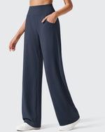 G4Free - Ribbed Knit High Waist Wide Leg Yoga Pants -GF25J650AA-S