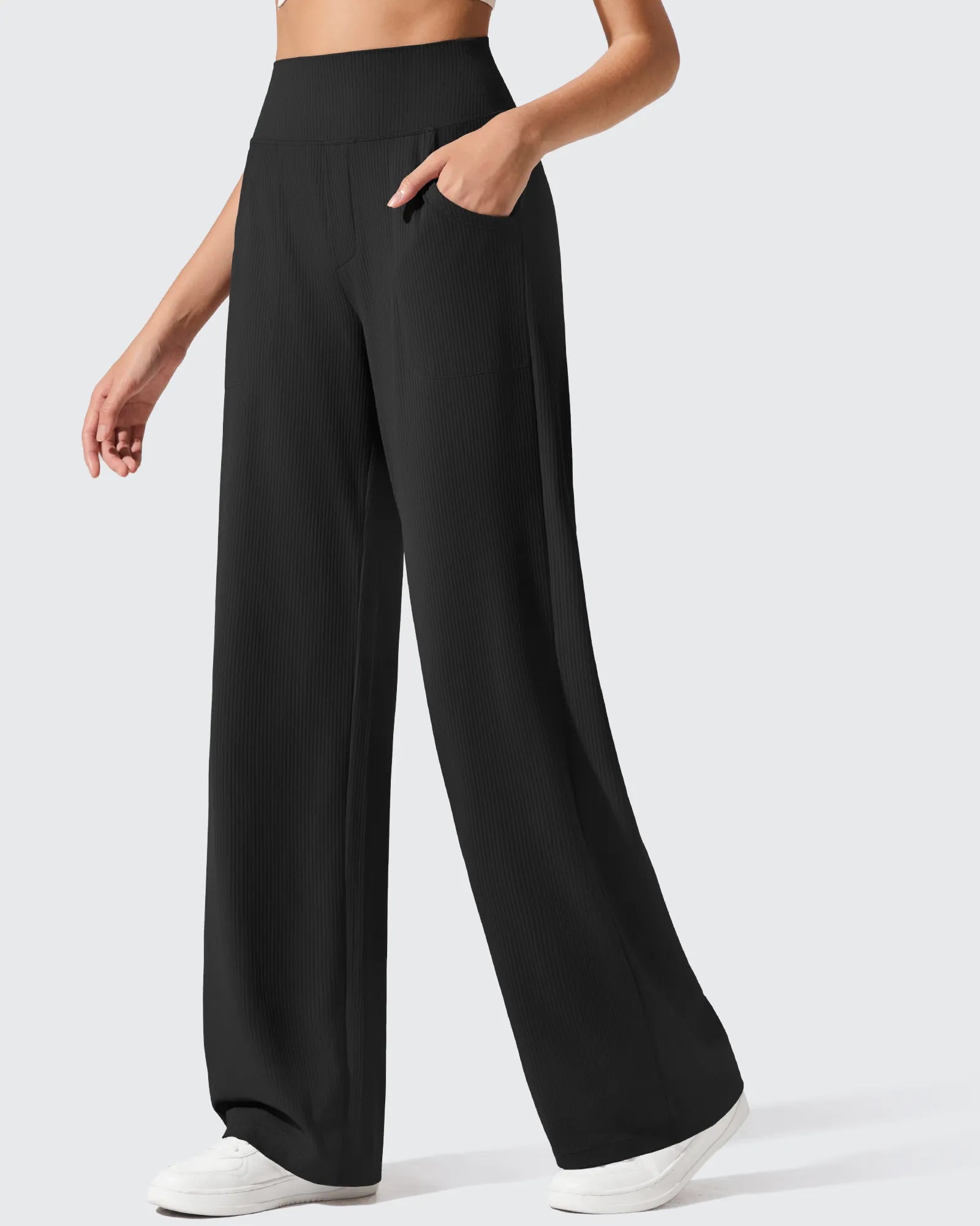 G4Free - Ribbed Knit High Waist Wide Leg Yoga Pants -GF25J650AA-S