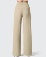G4Free - Ribbed Knit High Waist Wide Leg Yoga Pants -GF25J650AA-S