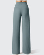 G4Free - Ribbed Knit High Waist Wide Leg Yoga Pants -GF25J650AA-S