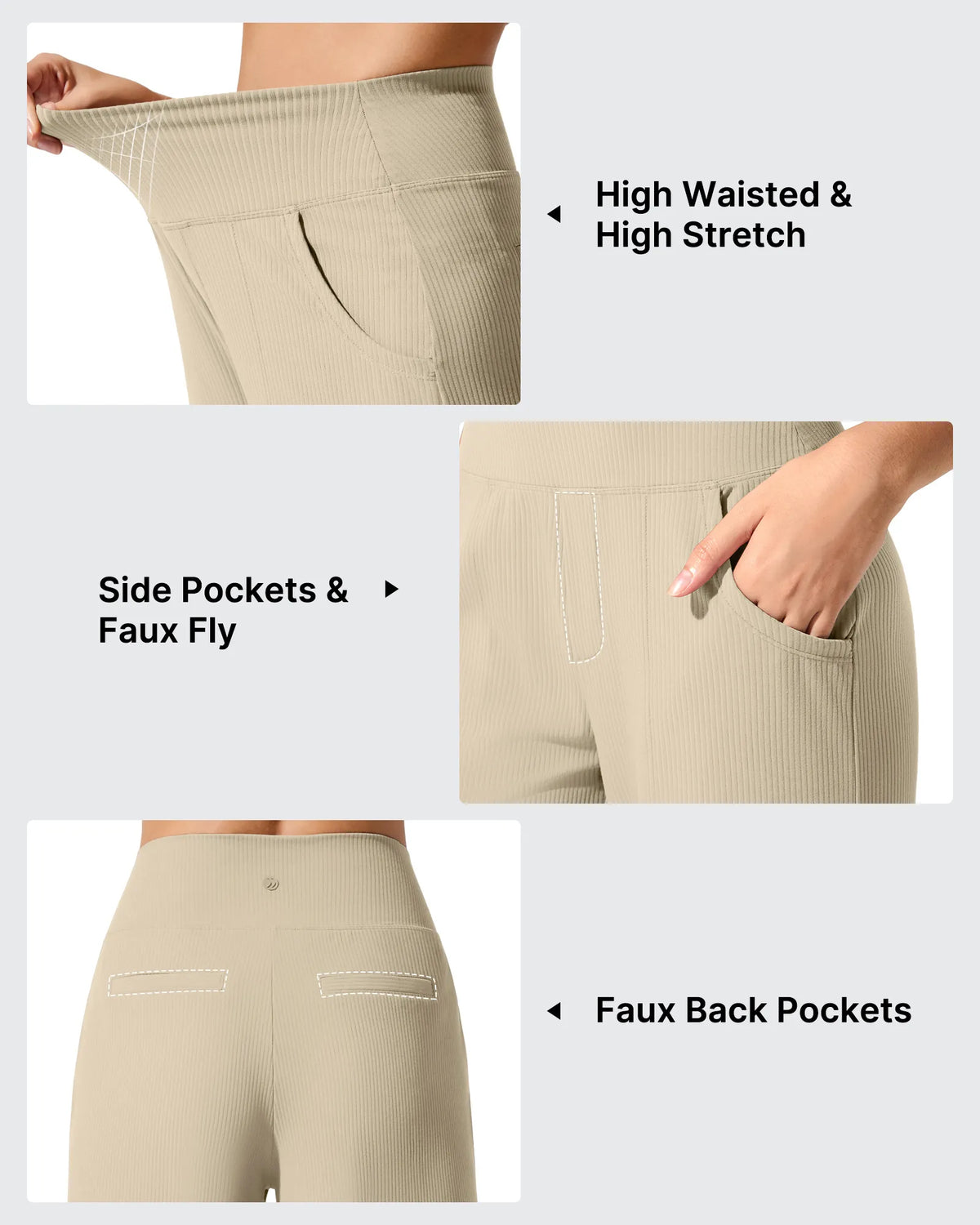 G4Free - Ribbed Knit High Waist Wide Leg Yoga Pants -GF25J650AA-S