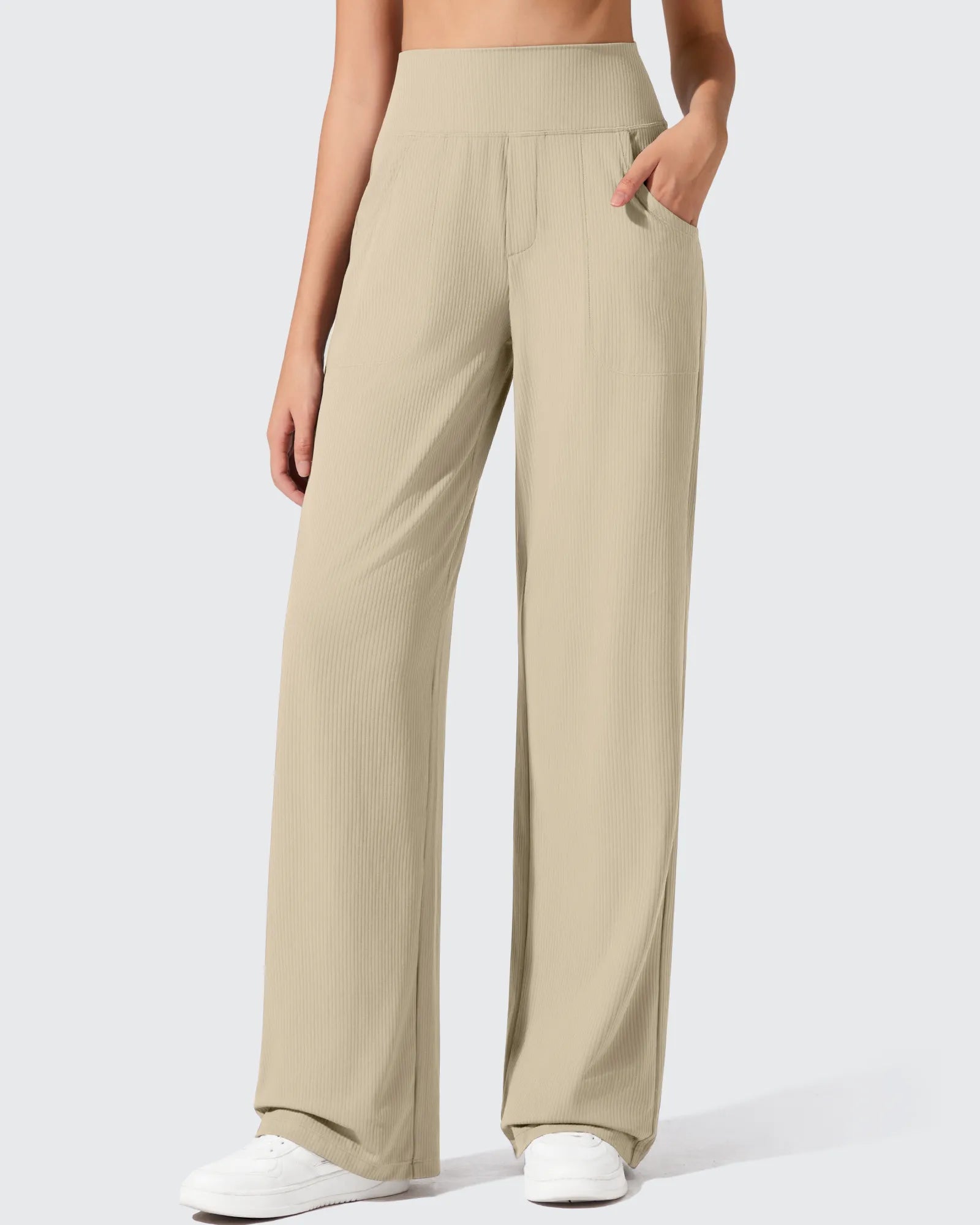 G4Free - Ribbed Knit High Waist Wide Leg Yoga Pants -GF25J650BA-S