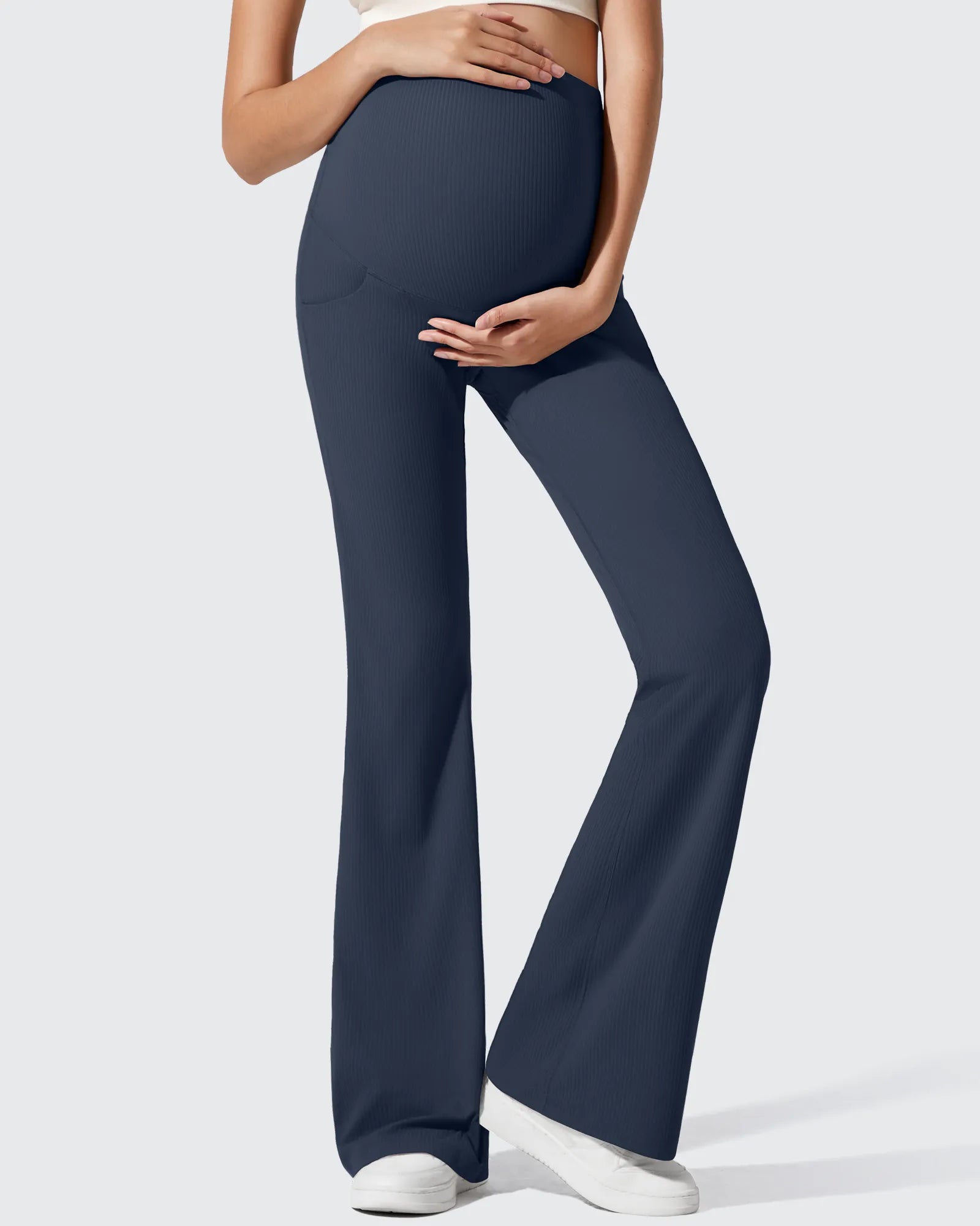 G4Free - Ribbed Maternity Flare Yoga Pants with Pockets -GF25AY587AA-S