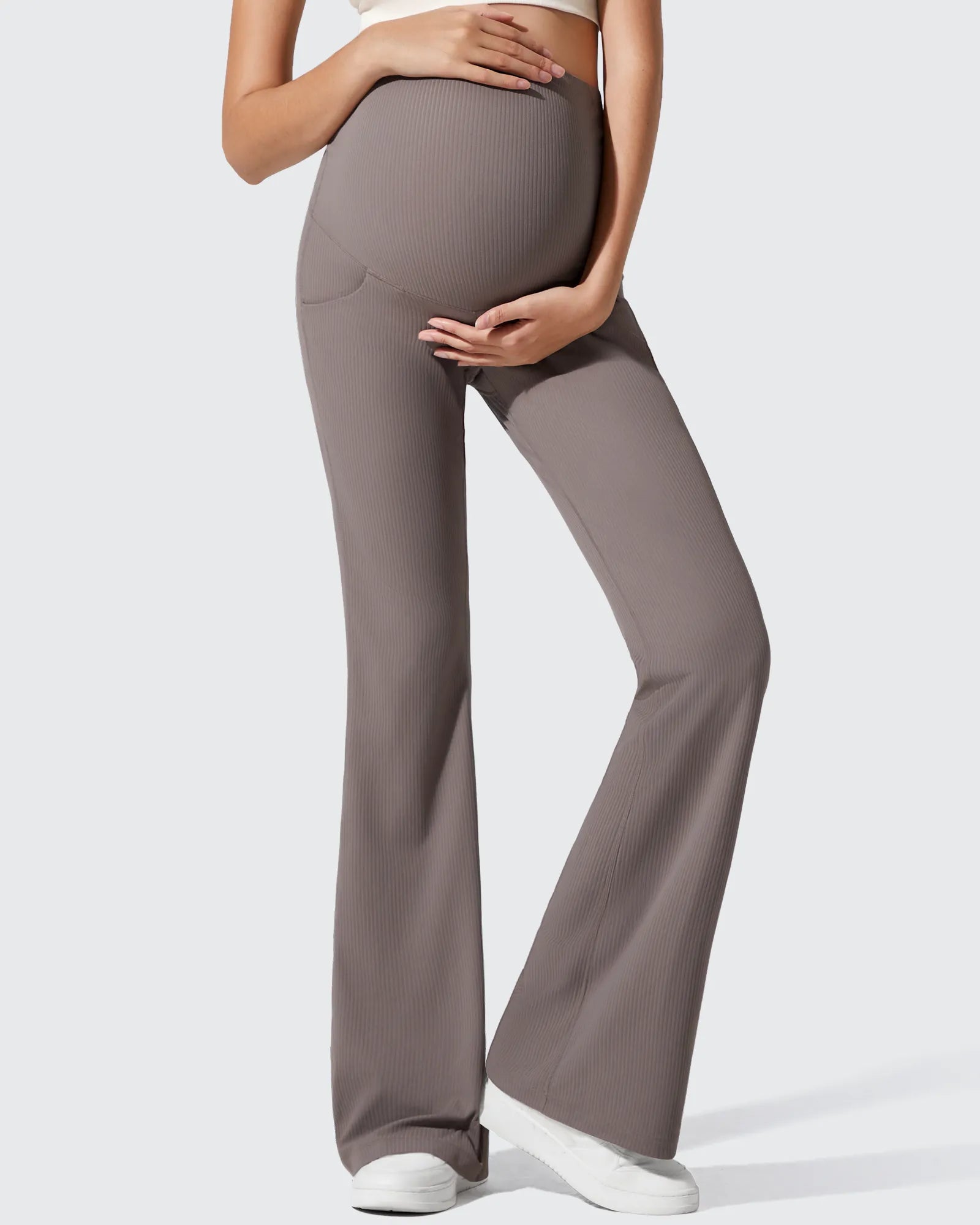 G4Free - Ribbed Maternity Flare Yoga Pants with Pockets -GF25AY587AA-S