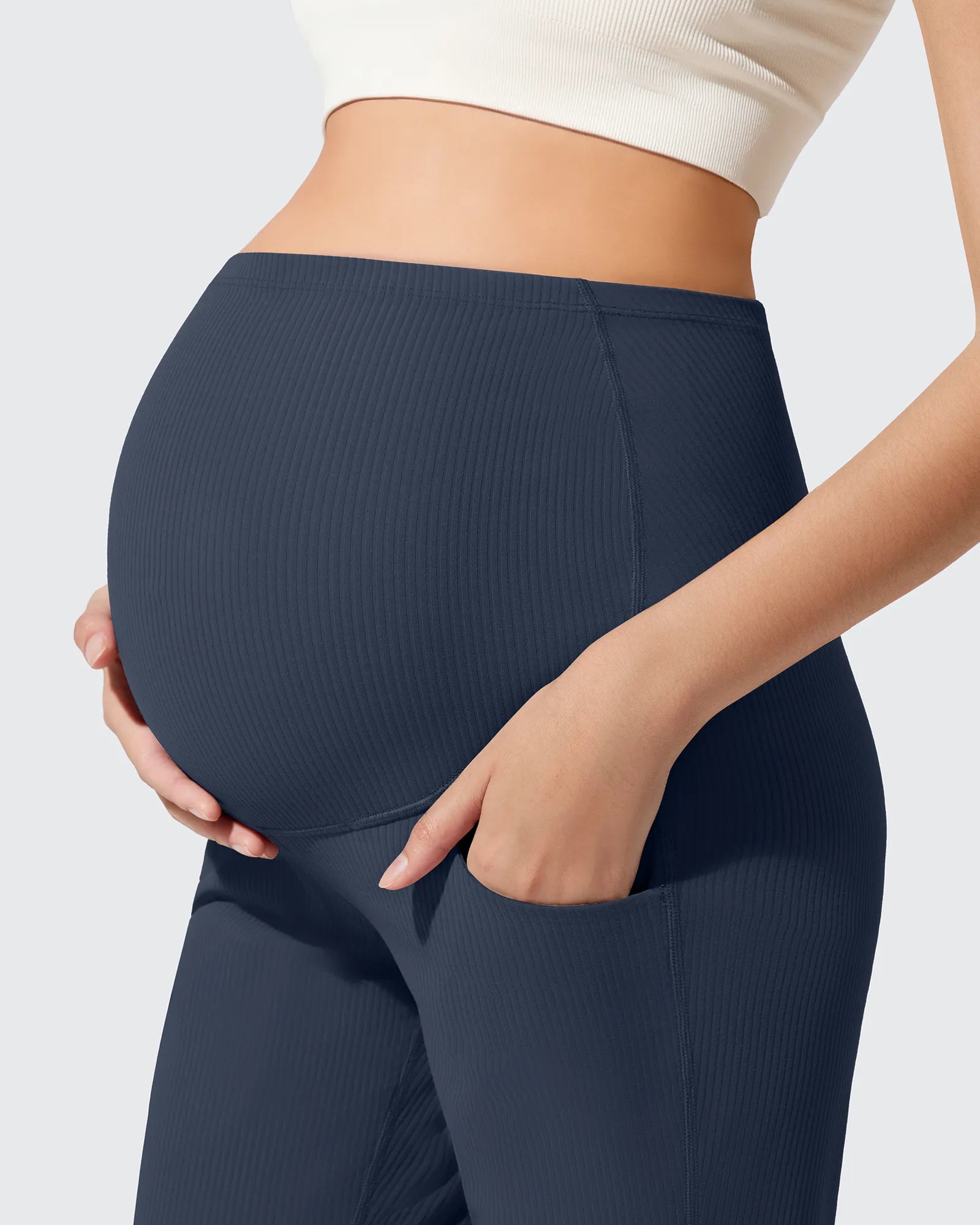 G4Free - Ribbed Maternity Flare Yoga Pants with Pockets -GF25AY587AA-S