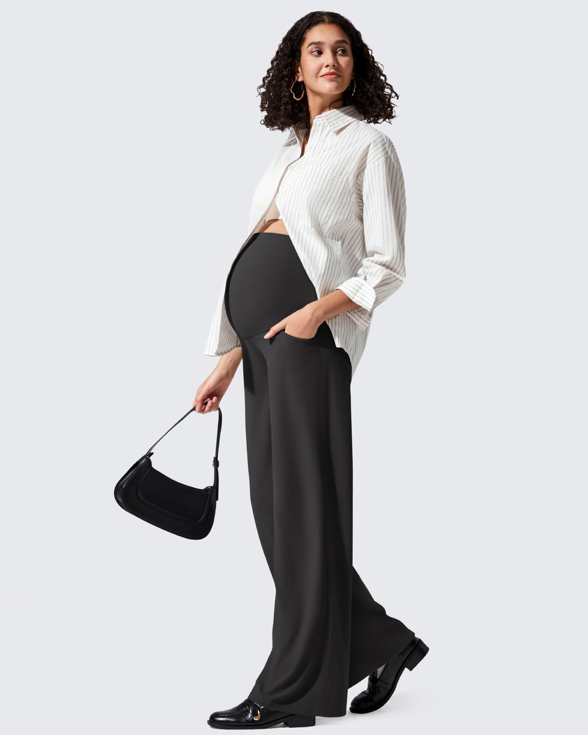 G4Free - Ribbed Maternity Wide Leg Casual Yoga Pants -GF25JY537AF-XS
