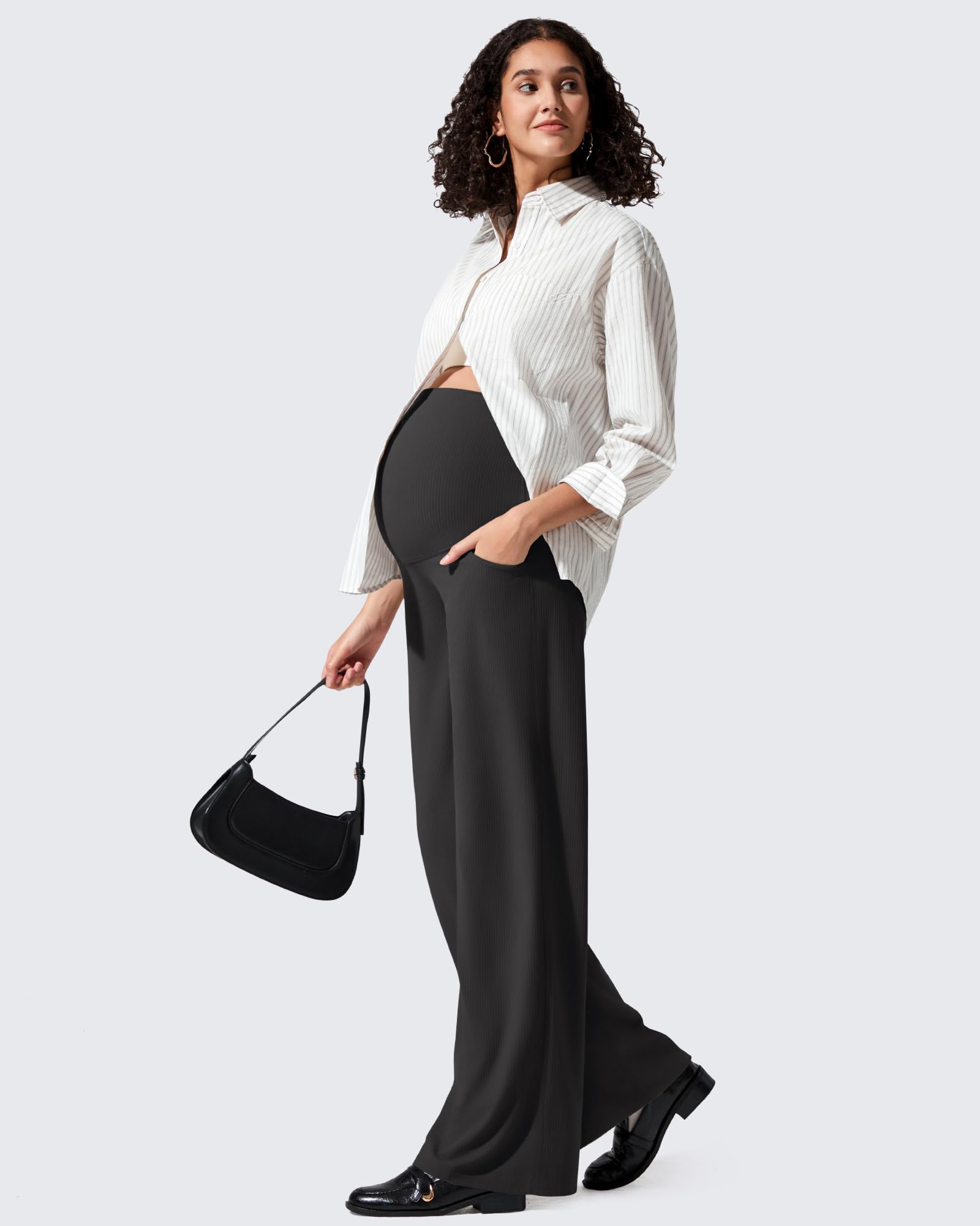G4Free - Ribbed Maternity Wide Leg Casual Yoga Pants -GF25JY537AF-XS