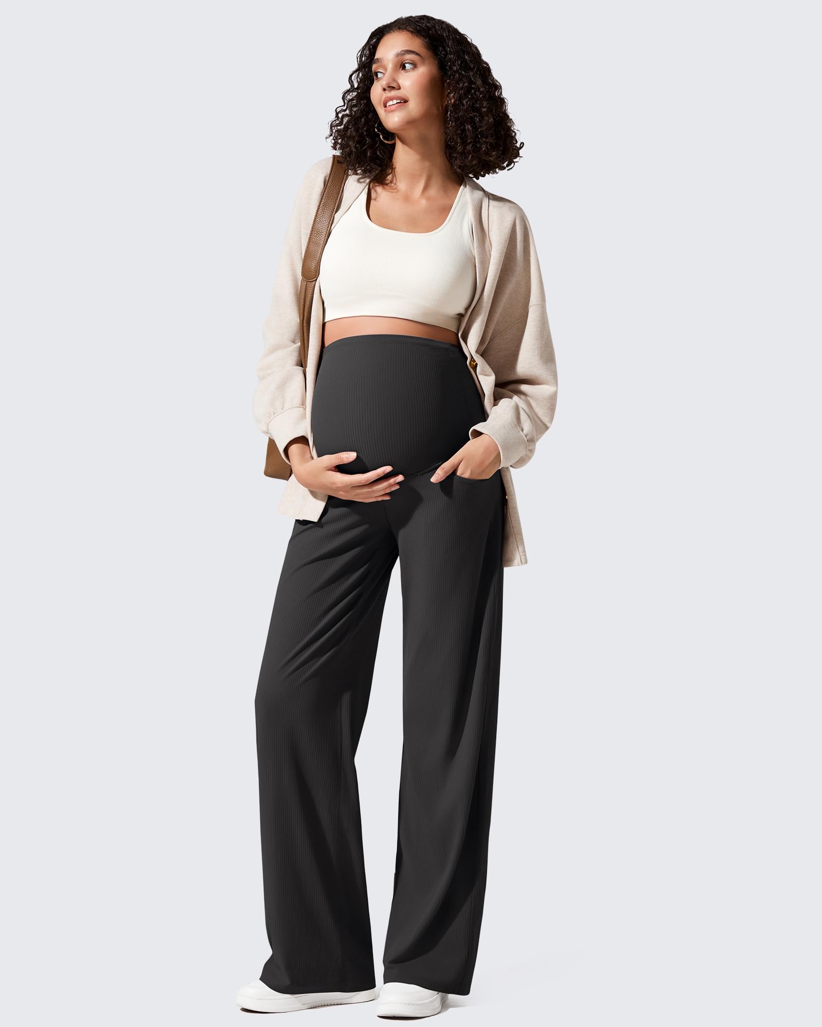 G4Free - Ribbed Maternity Wide Leg Casual Yoga Pants -GF25JY537AF-XS
