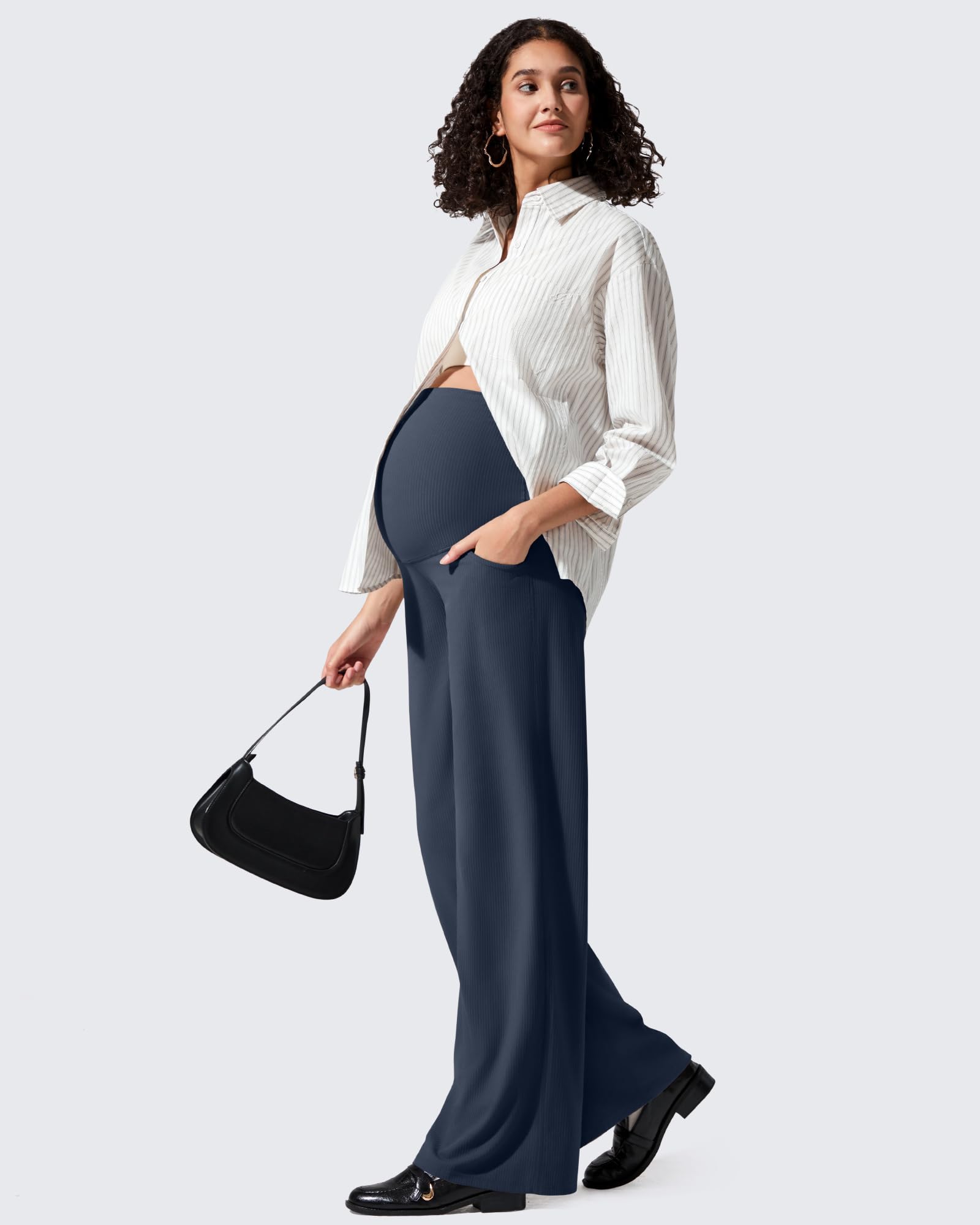 G4Free - Ribbed Maternity Wide Leg Casual Yoga Pants -GF25JY537AF-XS